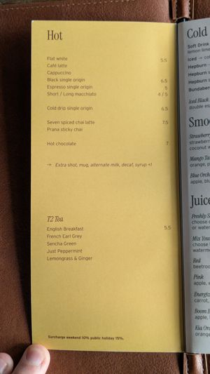 Hot drinks menu 2025 at Whitby in Bendigo