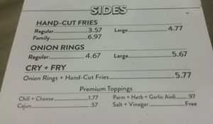 menu at BurgerFi in Fort Wayne
