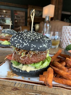 Beyond burger with sweetpotatoe fries at Twist - Hotel Valsana in Arosa