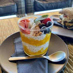 Chia pudding with fruit and nuts (chia seeds, coconut yogurt, coconut milk, fresh fruit and roasted nuts) - 4,2 € at Golf InCaffe in Celje