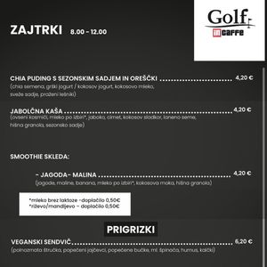 Vegan food from the menu - breakfasts and a sandwich  at Golf InCaffe in Celje