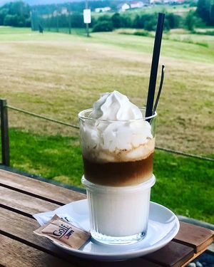 Vegan ice coffee with rice mylk, vegan ice cream, coffee and plant based whipped cream! at Golf InCaffe in Celje
