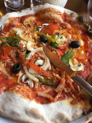 Vegan pizza with vegan cheese  at La Dolce Vita in Dumfries