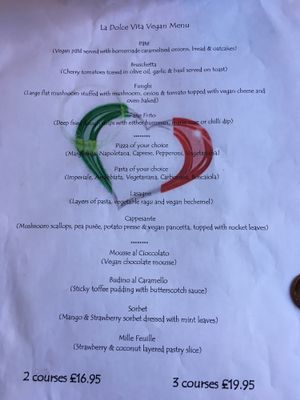 Vegan set menu  at La Dolce Vita in Dumfries
