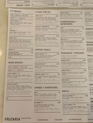 Vegan brunch menu   at Frutaria in Lisbon