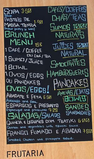 Menu at Frutaria in Lisbon