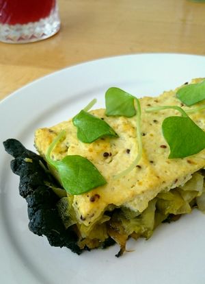 leek and active charcoal pie at Les Mauvaises Herbes in Lyon