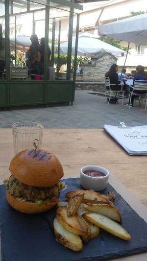 Terras + vegan burger and fries at Say Yes in Ioannina