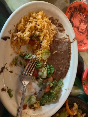 Rice and beans with fajitas  at La Casa Lopez in Moscow