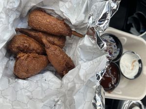 Vegan wings with sauces on the side   at The Thyme Pizzeria in Winnetka