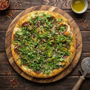 Vegan Italian Fiesta Gourmet Pizza at The Thyme Pizzeria in Winnetka