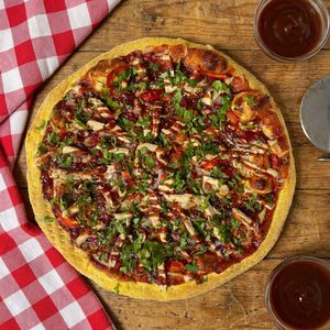 Vegan BBQ Chick’n Gourmet Pizza at The Thyme Pizzeria in Winnetka