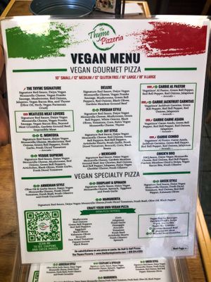 Menu at The Thyme Pizzeria in Winnetka