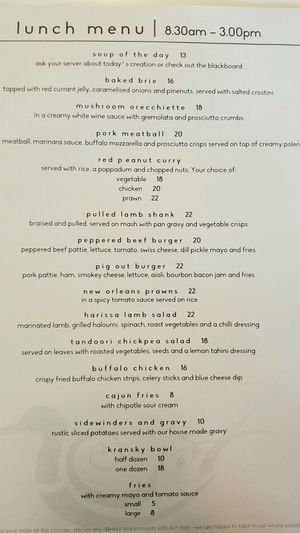 Lunch Menu ~ June 2018 at Mud Ducks Cafe in Whanganui