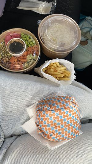 Pokebowl, mac&cheese, burger and fries  at The Fussy Vegan - Blairgowrie in Johannesburg