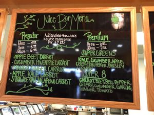 Juice Bar Menu at Green Market Natural Foods in Sherman