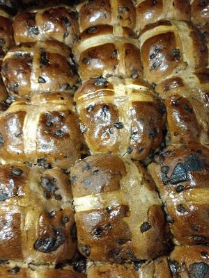 Vegan Choc Chip Hot Cross buns at Honey's Bakehouse in Roleystone