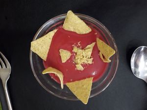 💚 Salmorejo de remolacha con nachos. at Gaia in Burgos