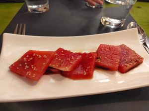 Sashimi de sandía 🍉 at Gaia in Burgos