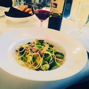 My lovely vegan tasting menu accompanied by excellent wine. at Americana in Las Vegas