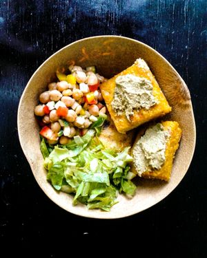 Grilled Polenta and Chickpeas Salad at Zoleah Cafe in Kingston
