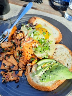 Chilli tofu, egg on toast at One for the Crow in Maidstone