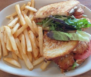 Fried Chikn Sandwich with side of chips at One for the Crow in Maidstone