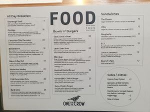 Menu July 2023 at One for the Crow in Maidstone