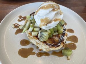 Choc chip pancakes  at One for the Crow in Maidstone