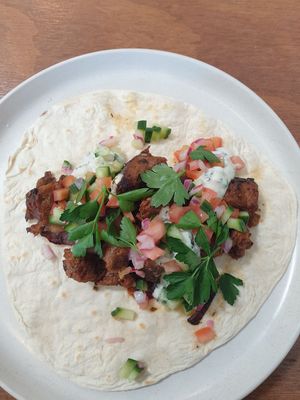 Open lamb souvlaki $20: delish, but preferred the souvlaki bowl which had chips included at One for the Crow in Maidstone