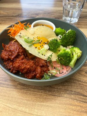 Korean chickun bibimbap with vegan egg $27 at One for the Crow in Maidstone