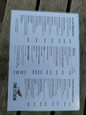Full menu at One for the Crow in Maidstone