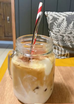 Iced coffee with soy milk and soy ice cream at One for the Crow in Maidstone