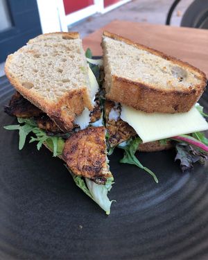 Tempeh bacon, lettuce, cheese and avocado with sourdough  at One for the Crow in Maidstone