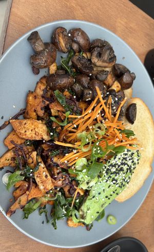 Chilli tofu with mushrooms  at One for the Crow in Maidstone