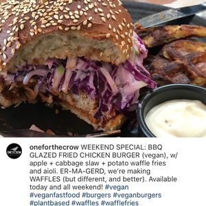 BBQ v chicken burger w appleslaw and potato waffle at One for the Crow in Maidstone