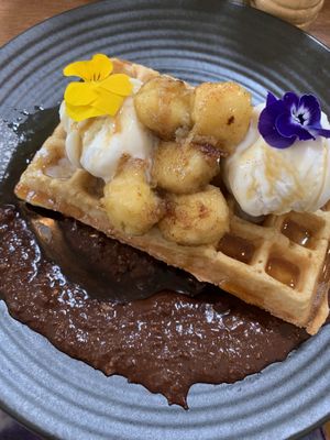Banana waffle at One for the Crow in Maidstone