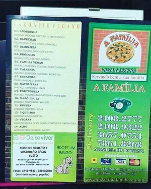 Menu at Pizzaria a Familia in Sao Paulo
