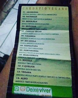 Vegan menu at Pizzaria a Familia in Sao Paulo