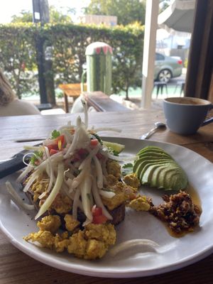Tofu scramble with a view  at Byron Bay General Store in Byron Bay