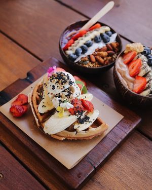 Vegan waffles and smoothie bowls. To die for. at Byron Bay General Store in Byron Bay
