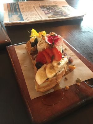 Vegan buckwheat waffles at Byron Bay General Store in Byron Bay