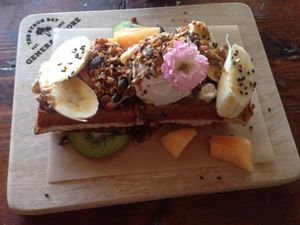 Vegan gluten-free waffles  at Byron Bay General Store in Byron Bay