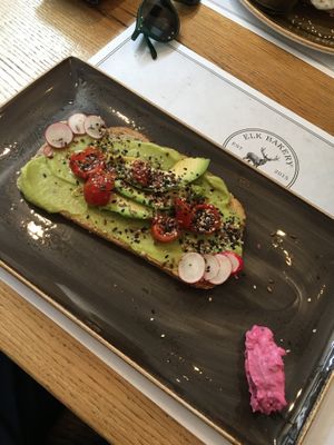 Avo toast (tasty but way too much expensive for this little to eat) at Elk Bakery in Verona