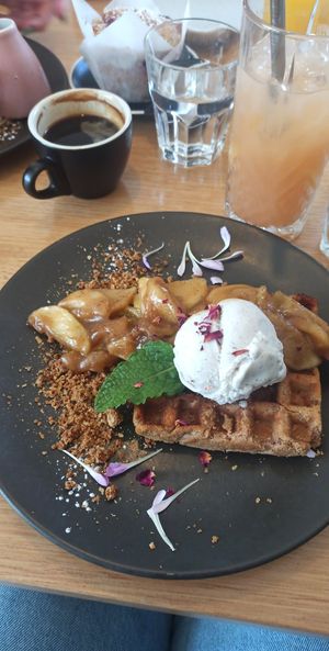 Apple crumble waffles at Dicki's in New Farm