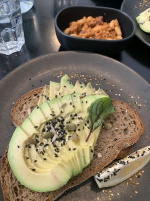 Avo toast with side of beans. Best ever!!! at Dicki's in New Farm