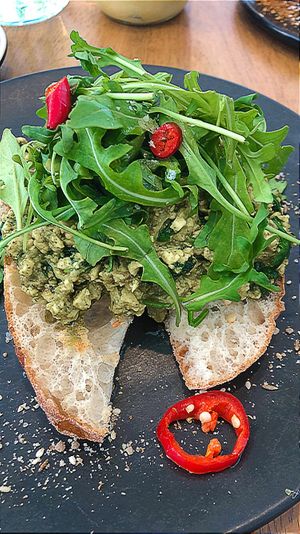 Scrambled “green eggs” tofu  at Dicki's in New Farm