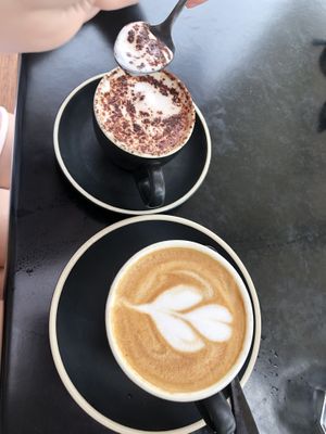 Almond milk flat white & babycino 💕  at Dicki's in New Farm