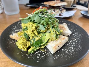 Green “Eggs” on Turkish - good but needed a crack of salt and pepper to liven it up  at Dicki's in New Farm