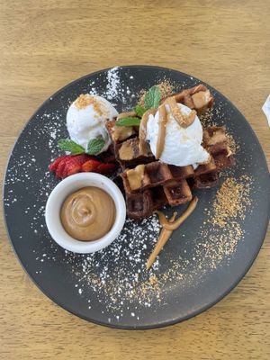 Biscoff waffles  at Dicki's in New Farm